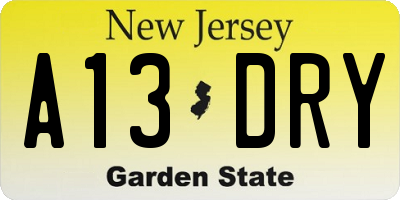 NJ license plate A13DRY