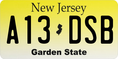 NJ license plate A13DSB