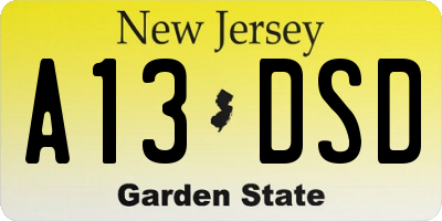 NJ license plate A13DSD