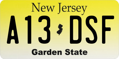 NJ license plate A13DSF