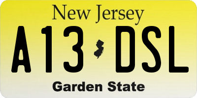 NJ license plate A13DSL