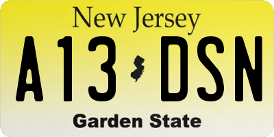 NJ license plate A13DSN