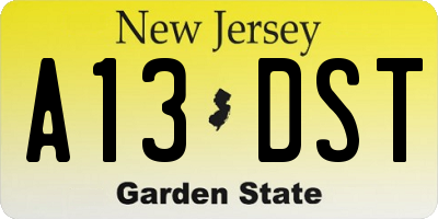 NJ license plate A13DST