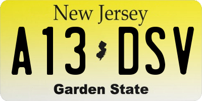 NJ license plate A13DSV