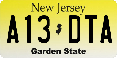 NJ license plate A13DTA