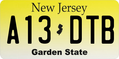 NJ license plate A13DTB