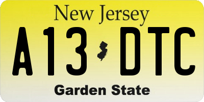 NJ license plate A13DTC