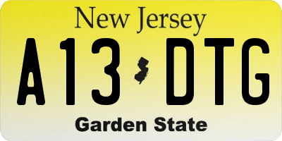 NJ license plate A13DTG