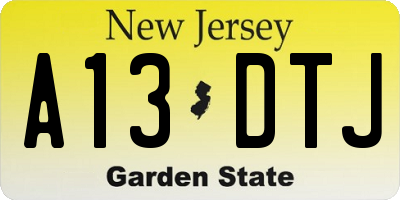 NJ license plate A13DTJ