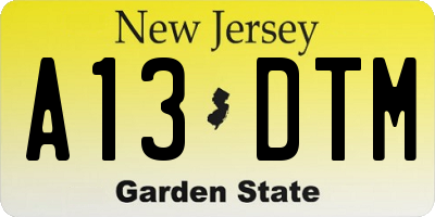 NJ license plate A13DTM