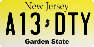 NJ license plate A13DTY