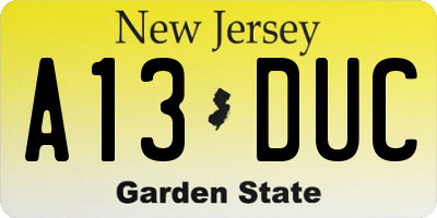 NJ license plate A13DUC