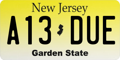 NJ license plate A13DUE