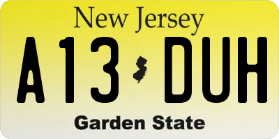 NJ license plate A13DUH