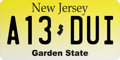 NJ license plate A13DUI