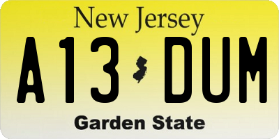 NJ license plate A13DUM