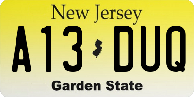 NJ license plate A13DUQ