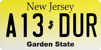 NJ license plate A13DUR