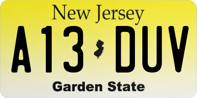 NJ license plate A13DUV