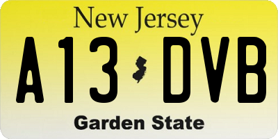 NJ license plate A13DVB