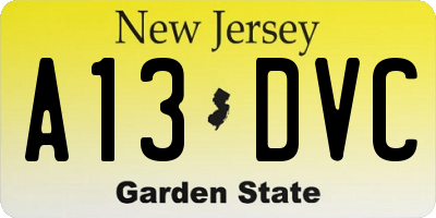 NJ license plate A13DVC
