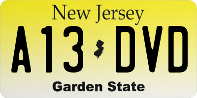 NJ license plate A13DVD