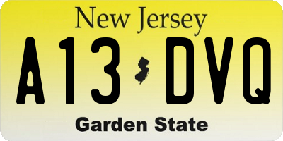 NJ license plate A13DVQ