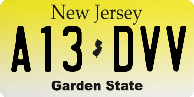 NJ license plate A13DVV