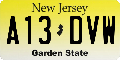 NJ license plate A13DVW