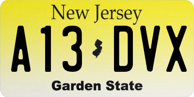 NJ license plate A13DVX