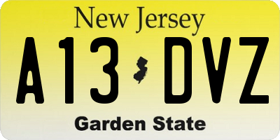 NJ license plate A13DVZ
