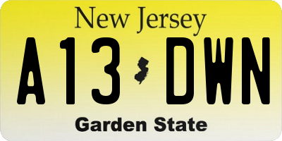 NJ license plate A13DWN