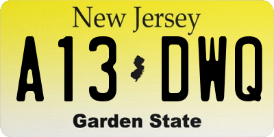NJ license plate A13DWQ
