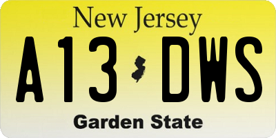 NJ license plate A13DWS