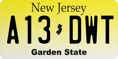 NJ license plate A13DWT