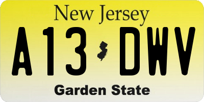NJ license plate A13DWV