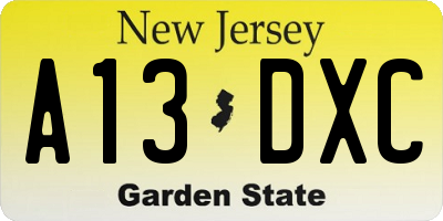 NJ license plate A13DXC