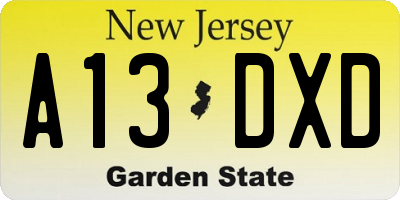 NJ license plate A13DXD