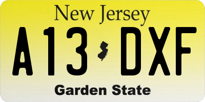 NJ license plate A13DXF