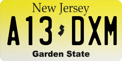 NJ license plate A13DXM