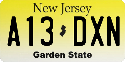 NJ license plate A13DXN