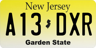 NJ license plate A13DXR
