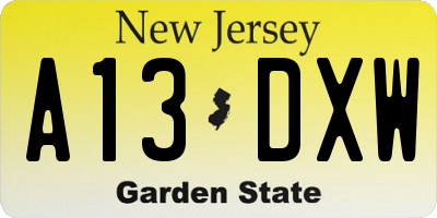 NJ license plate A13DXW