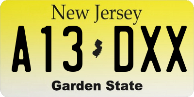 NJ license plate A13DXX