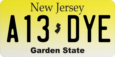 NJ license plate A13DYE