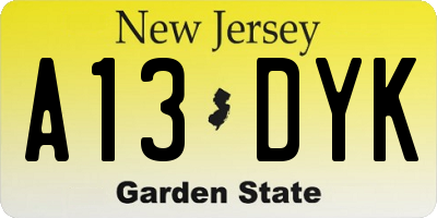 NJ license plate A13DYK