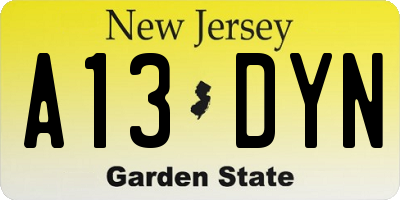 NJ license plate A13DYN