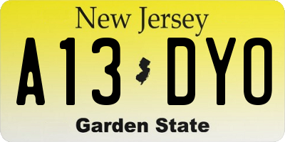 NJ license plate A13DYO