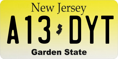 NJ license plate A13DYT