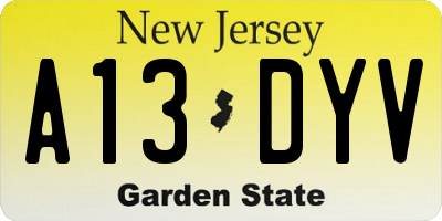 NJ license plate A13DYV